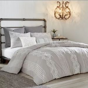 Gray and White Queen Duvet cover, 2 pillow shams, decorative pillow